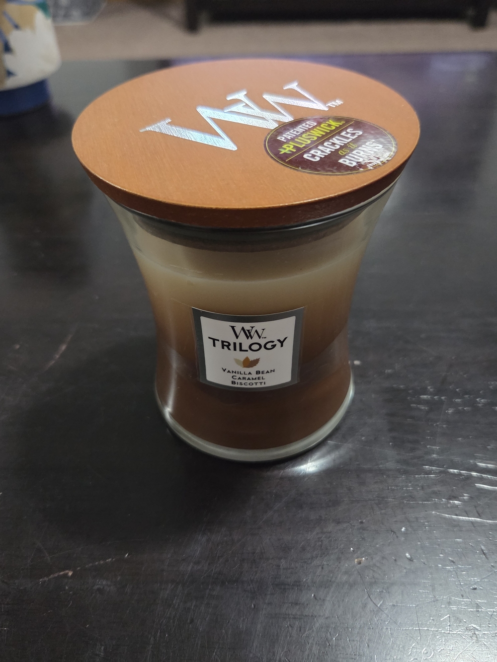 Woodwick Trilogy Vanilla Bean Caramel Biscotti Candle - Brown/Cream